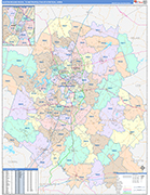 Austin-Round Rock Metro Area Wall Map Color Cast Style